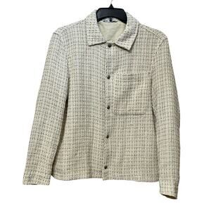 Zara Mens Tweed Shacket Shirt Jacket Medium Cream Multi Snap Casual Collared